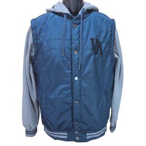 RVCA Mens Nature X Industry Blue Snap Closure Hoodie Jacket Medium